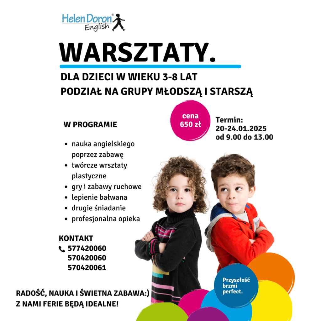 Obozy językowe, półkolonie i kolonie oraz wycieczki w szkole języka angielskiego w Myślenicach 24 WARSZTATY 20 24012025 2 - Helen Doron English