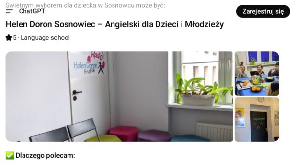 ChatGOT poleca Centrum Helen Doron w Sosnowcu