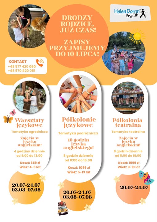Obozy językowe, półkolonie i kolonie oraz wycieczki w szkole języka angielskiego w Myślenicach 3 Lekcje Angielskiego Myslenice