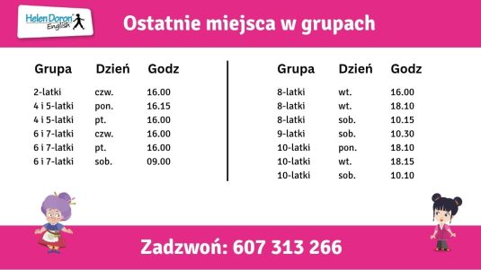 Wolne miejsca na kursach angielskiego w Helen Doron Chorzów