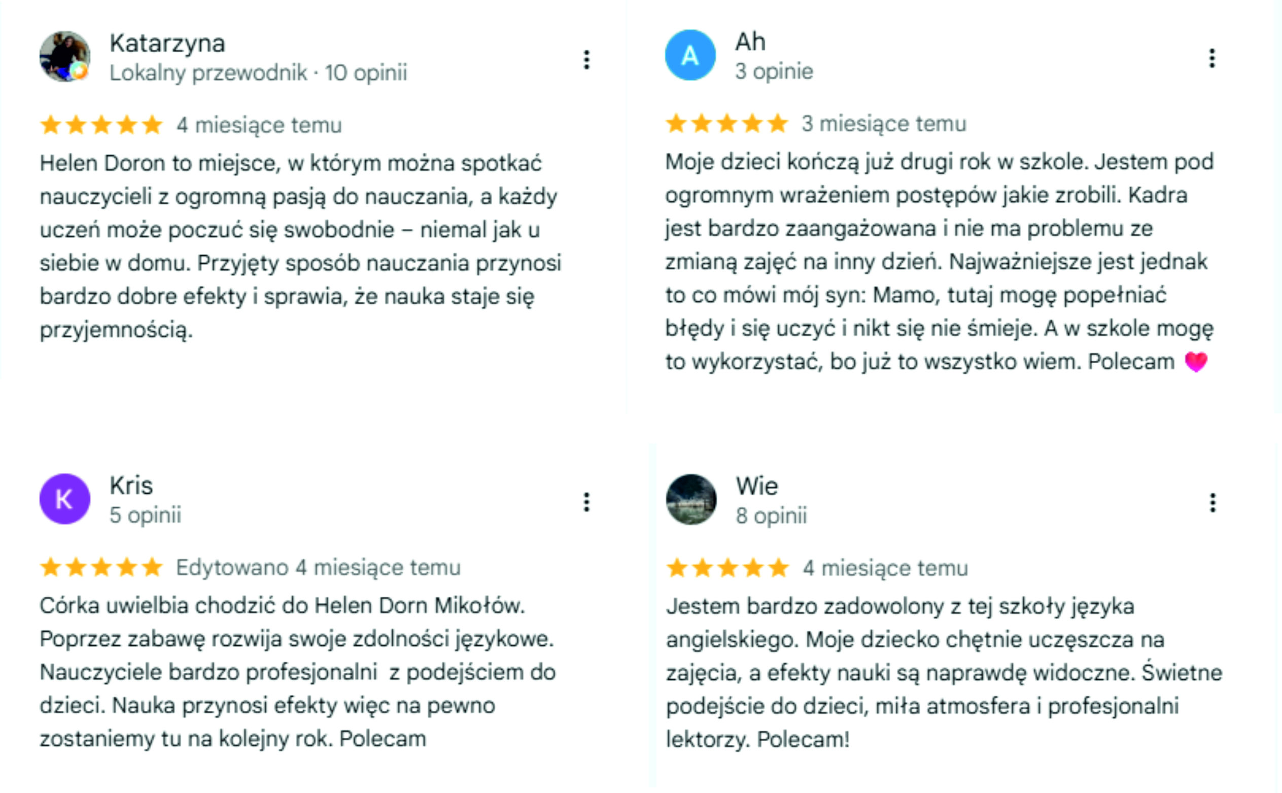 Polecana szkoła języka angielskiego w Mikołowie 1 Opinie rodziców o szkole Helen Doron w Mikołowie